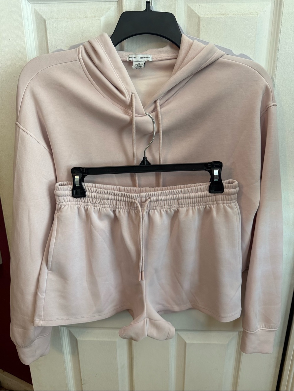 Women's Light Blush Teddy Hoodie and Short Set